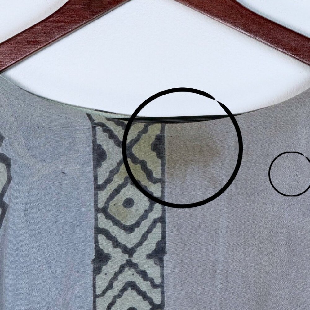 Vintage Handmade Blue Ying Yang Tunic Shirt Kaftan Oversized Hippie Lagen Flawed - Picture 5 of 12